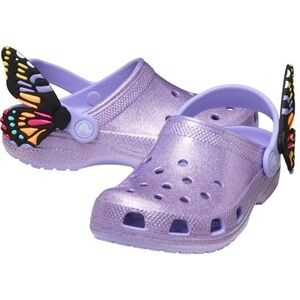 SOLD Glitter purple CROCS with butterfly wing on strap size c10 toddler NEW